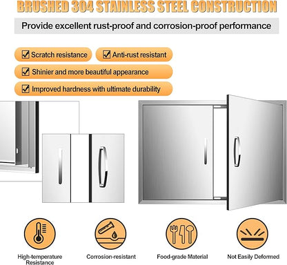 Outdoor Kitchen Doors 33W x 21H Inch, Double BBQ Access Doors 304 Stainless Steel for Outdoor Kitchen Cabinet Grill Station or BBQ Island