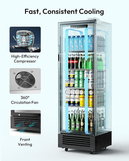 EUHOMY 9 Cu.Ft Commercial Beverage Refrigerator with Glass Door, Display Refrigerator LED Light & Adjustable Shelves, Commercial Refrigerator with Lock, Display Fridge for Bar, Office, Restaurant