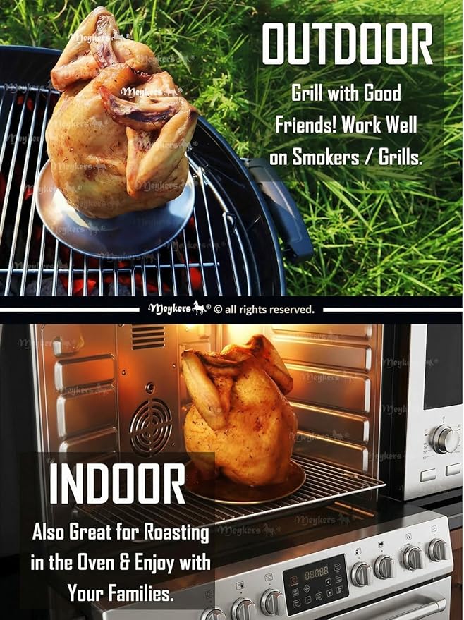 Meykers Beer Can Chicken Stand [New Upgraded] for Grill Smoker Oven | Vertical Beer Butt Chicken Holder Roaster | Made of 304 Stainless Steel Dishwasher Safe | BBQ Rack Barbeque Accessories (1 Pack)