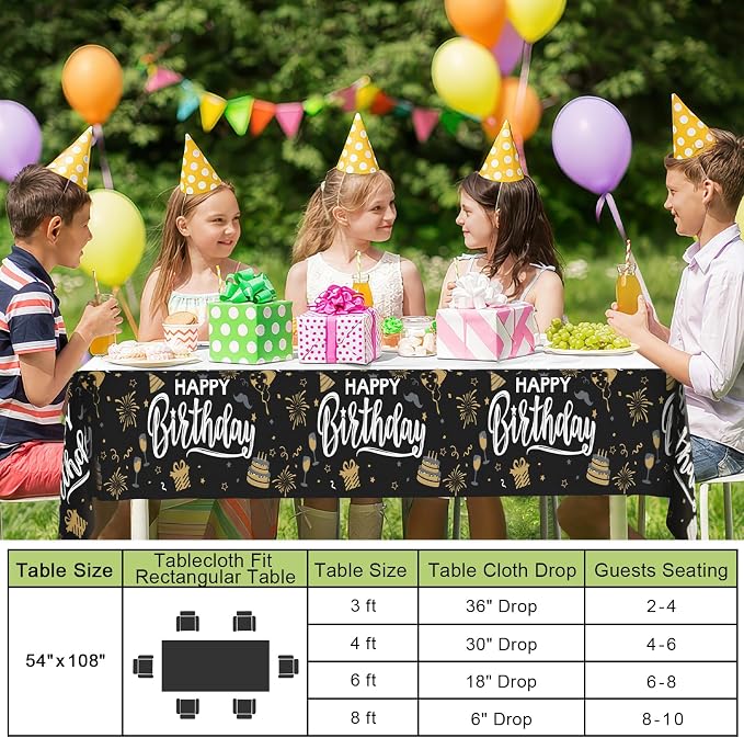 Smiry Disposable Table Cloth - 6 Pack, 54 x 108 Inch Waterproof Rectangle Tablecloths for Parties, Decorative Plastic Table Cover, Leakproof & Sturdy, Black & White