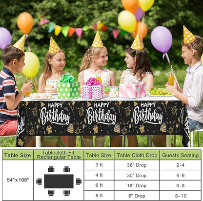Smiry Disposable Table Cloth - 6 Pack, 54 x 108 Inch Waterproof Rectangle Tablecloths for Parties, Decorative Plastic Table Cover, Leakproof & Sturdy, Black & White