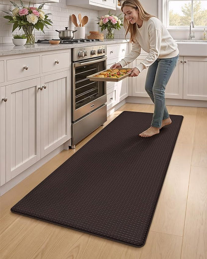 Color&Geometry Anti Fatigue Cushion Kitchen Mat for Floor -24"x59",Wide,Easy Clean, Water & Oil Proof, Anti Slip, Foam Rubber Runner Rug for Front Sink Comfort Standing,Brown
