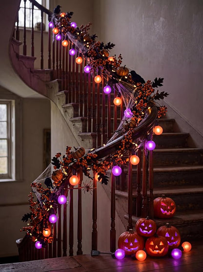50FT G40 Halloween Orange and Purple Globe String Lights Outdoor Waterproof | Hanging Patio Light with 27 LED G40 Globe Bulbs, Plug in Outdoor Halloween Decorations Lights for Party Porch Garden Backyard