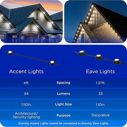 Enbrighten Accent Permanent Outdoor Lights, 100ft, 24 Lights, Smart | Black Cord, RGBWIC LEDs, Weatherproof, Cuttable, Link to 200ft, Christmas, App Control, Works with Alexa & Google Home