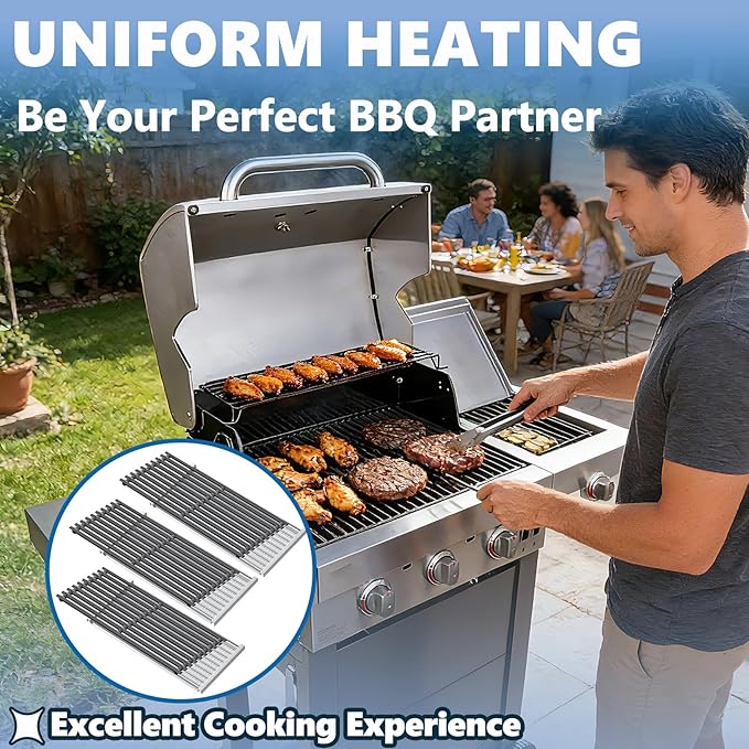 SafBbcue Emitter Plates Grill Replacement Parts for Charbroil Commercial 463241313 463241314 463241013, Stainless Steel & Cast Iron Grates for Charbroil Tru-Infrared 463247109 Grill Parts 3 Burner