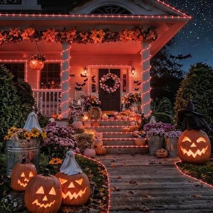 YEGUO Red Solar Halloween Lights, 66ft 200 LED Solar Rope Lights Outdoor Waterproof, 8 Modes Fairy Lights in Clear Thin Tube
