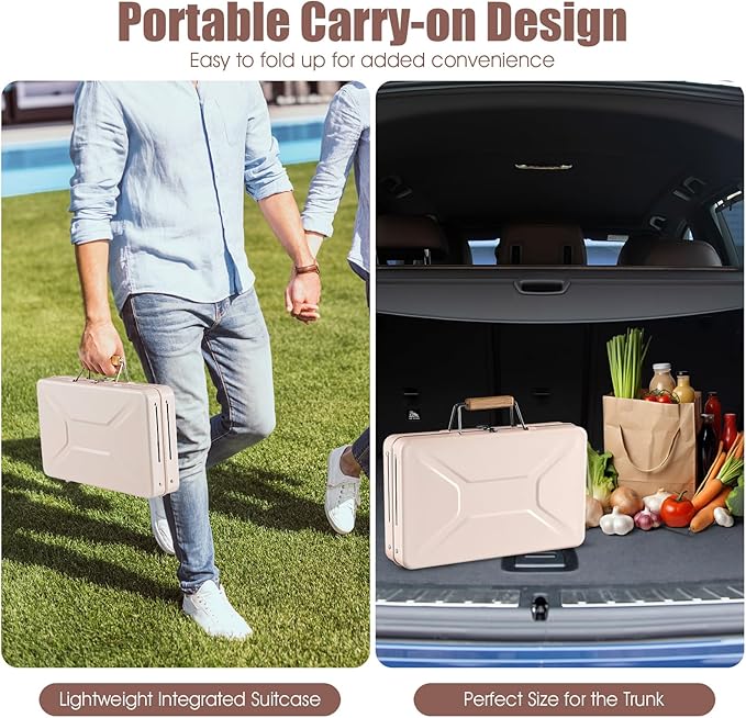 HAPPYGRILL Portable Folding Charcoal Grill, Outdoor Mini BBQ Grill with 2 Stainless Steel Grill Nets, Charcoal Box & Insulated Rubber Wood Handle, Tabletop Charcoal Grill for Camping, Travel & Picnic