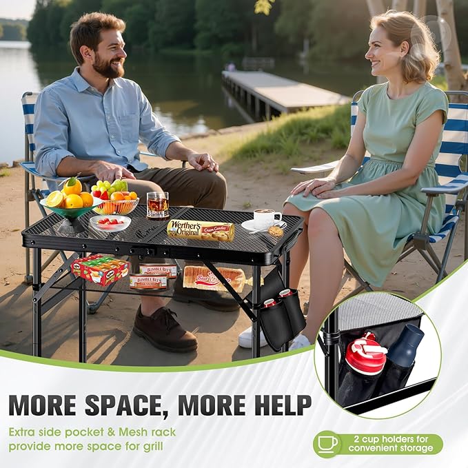 Ciavca Upgraded Folding Grill Table - Metal Portable Camping Table, 2 Height Adjustable Max 22", Lightweight Foldable for Outside BBQ 24"x15.8"