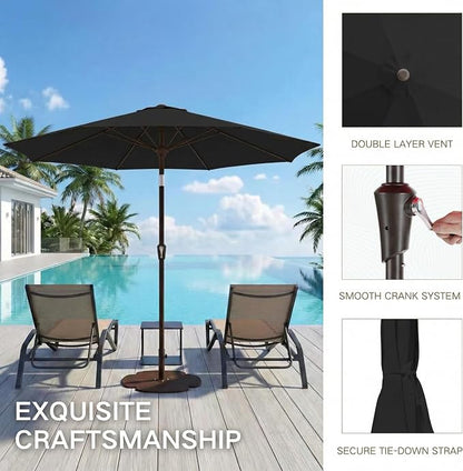 Kingdura 10FT Outdoor Patio Umbrella, Round Market Table Umbrella with Push‑Button Tilt and Crank Lift, 8 Sturdy Metal Ribs, UV50+ Protection Canopy for Backyard, Lawn, Deck, Poolside, Garden (Black)