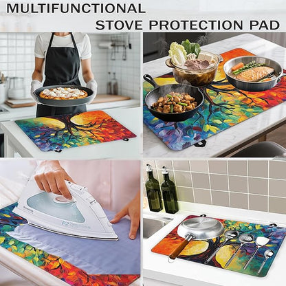 Tree of Life Glass Top Stove Cover Protector,Modern Colorful Tree Heat Resistant Stove Top Cover, Large Size Range Covers for Electric Stove Countertop Mat, 28 x 20 Inch