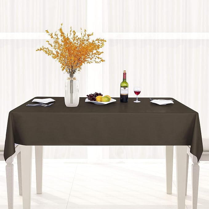sancua Waterproof Rectangle Vinyl Tablecloth Table Cloth 60x84 Inch, Coffee | 100% Oil Spill Proof, PVC Material, Wipe Clean Table Cover for Dining Tables, Buffet Parties and Camping