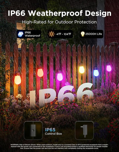 Govee S14 Bulb Outdoor String Lights 2, 96ft RGBICWW, 30 LED Bulbs, IP66 (Pack of 2)