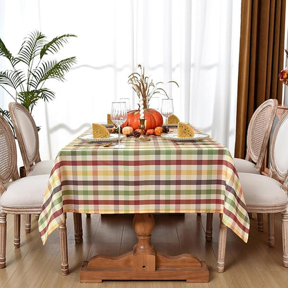 Waterproof Gingham Festive Tablecloth Fabric - Oblong 52x70 Inch Classic Buffalo Tartan Holiday Table Cloth for Outdoor Use - Christmas Tabletop Cover Perfect for Dinner, BBQs, and Parties