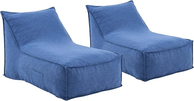 Christopher Knight Home Venny 48" L Outdoor Bean Bag Chair Set of 2, Fabric Bean Bag Chair for Adults and Kids, Indoor/Outdoor Sun Lounger, Patio Lounge Chair Set of 2, Navy Blue