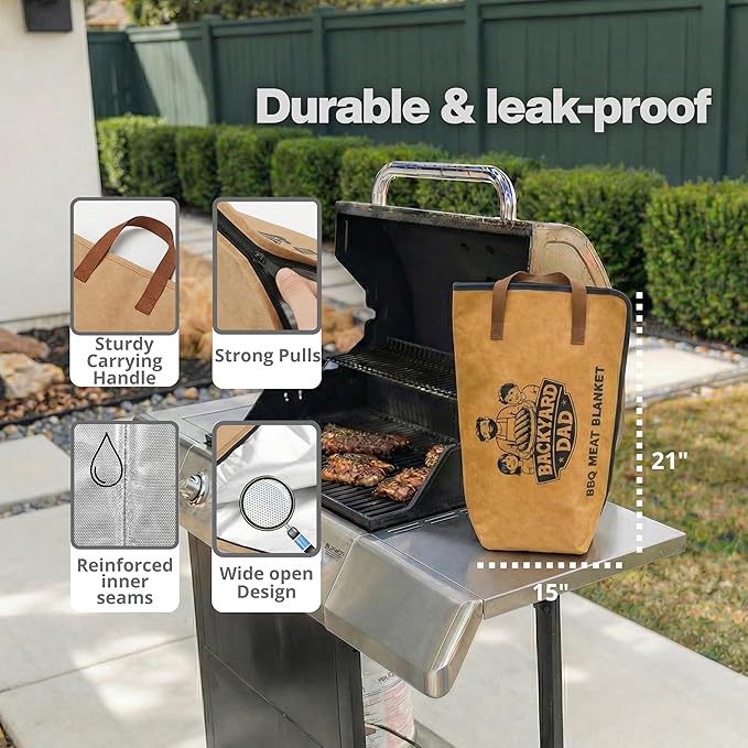 21 in BBQ Blanket for Resting Meat Insulated Leakproof Brisket Resting Bag with Wide Mouth Zipper