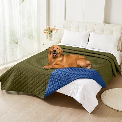 Smiry Waterproof Reversible Dog Bed Cover Pet Blanket | Pet Friendly, Soft Fabric, Washable Dog Blanket for Furniture Bed Couch Sofa, Checkered (82"x120", Green/Navy)