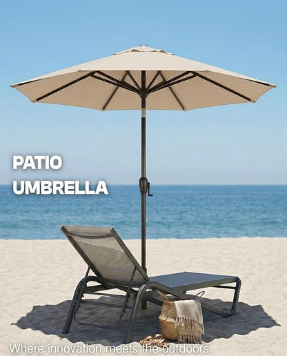 PatioKingdom Auto-Tilt 9FT Patio Umbrella Outdoor with 8 Sturdy Fiberglass Ribs,Market Table Umbrella for Pool,Backyard,Deck and Garden