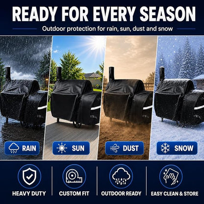 Smoker Cover for Oklahoma Joe’s Highland Offset, Waterproof Grill Cover | Heavy duty smoker cover, 600D PU-coated Oxford, 59"L x 37.5"W x 33.5"H for outdoor charcoal offset smokers with secure straps