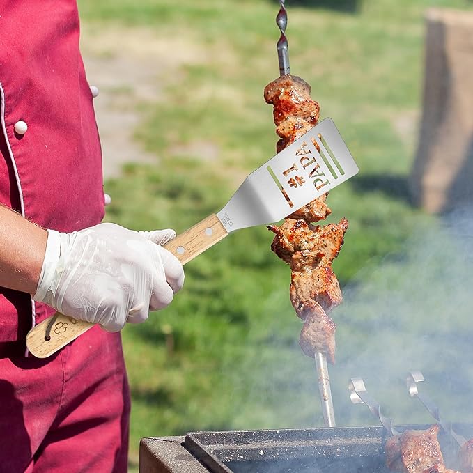 Haooryx Father BBQ Grill Tool Accessories Set - 3Pcs Best Papa Ever Stainless Steel Grilling Tong Fork Spatula Top Chef Dad Birthday Present Father Outdoor Housewarming Camping Holiday Party Supply