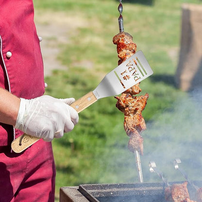 Haooryx Father BBQ Grill Tool Accessories Set - 3Pcs Best Papa Ever Stainless Steel Grilling Tong Fork Spatula Top Chef Dad Birthday Present Father Outdoor Housewarming Camping Holiday Party Supply