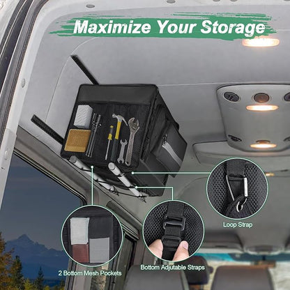 24" RV Overhead Storage Cabinet, Soft-Sided Overhead Organizer for Vans, RV Organizer Storage Cabinet Compatible with Mercedes-Benz Sprinter, Ford Transit & RAM Promaster Vans, Black