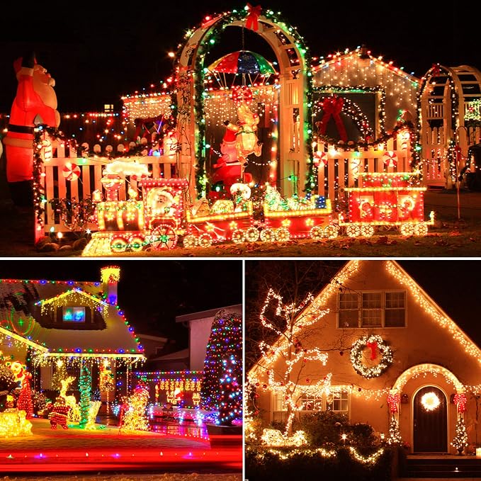 Color Chang Christmas Lights, Christmas String Lights | 105FT 300 LED End to End Connected 9 Modes Timer Remote for Outdoor Indoor Trees, Garden, Party (Warm White + Multicolor)