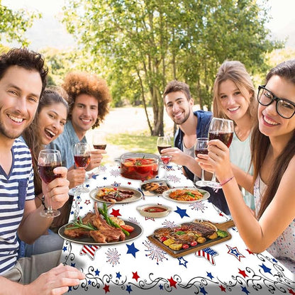 JAWO 4th of July Patriotic Star American Flag Picnic Table Cover with Bench Covers, Camper RV Essentials Gear Supplies Outdoor Waterproof Windproof Tablecloth with Elastic, 30x72 Inch