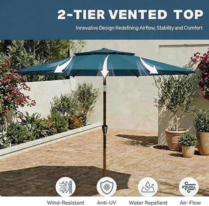 Patio Umbrella, 2 Tier Outdoor Table Umbrella, Large Vented Market Umbrellas with Push Button Tilt and Crank, 8 Sturdy Ribs for Backyard, Deck, Pool, UPF50+ UV Protection