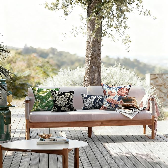 LVTXIII 2 Pack Outdoor Pillow Covers ONLY 18x18 Inch, Water-Repellent Square Decorative Cushion Covers for Patio Furniture, Garden, Sofa, Lush Leaf Jungle