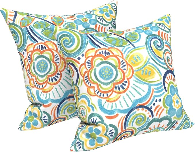 LVTXIII 2 Pack Outdoor Throw Pillow Covers for Patio Furniture, 16x16 Inch Square Pillow Case, Water-Repellent Cushion Covers for Garden, Porch, Sofa, Flower Blue