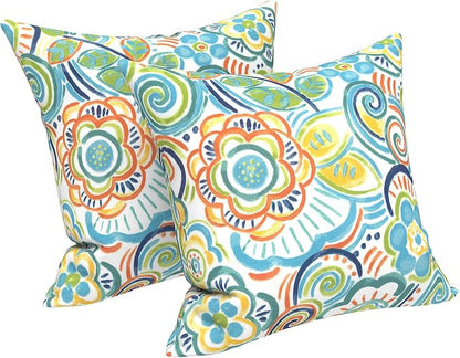 LVTXIII 2 Pack Outdoor Throw Pillow Covers for Patio Furniture, 16x16 Inch Square Pillow Case, Water-Repellent Cushion Covers for Garden, Porch, Sofa, Flower Blue