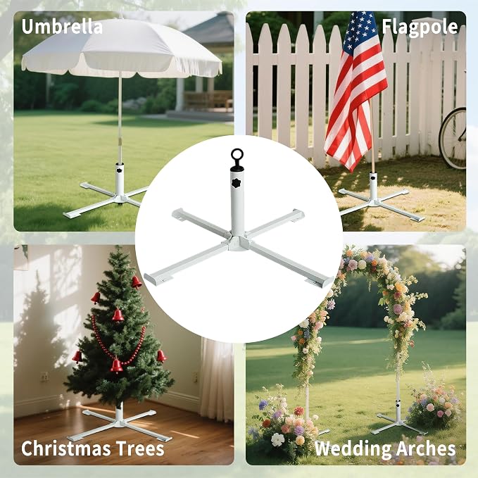 AMMSUN Foldable Portable Beach Umbrella Stand, Patio Umbrella Base Holder | Outdoor Sunshade Anchor, with Weight Bag, Rust-Free Tempered Iron Umbrella Stand for Courtyard, Garden, Beach, Lawn, Fishing
