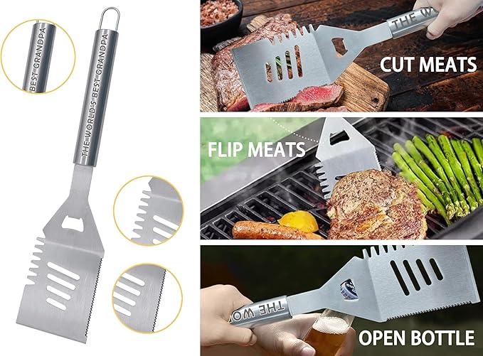 Bonsai Tree Fathers Day Grandpa Gifts, Gifts for Grandpa, Best Grandpas Ever Gift for Birthday - Cool Grilling BBQ Present for Grandfather from Grandkid - Papa Stainless Steel Metal Tool Set 4