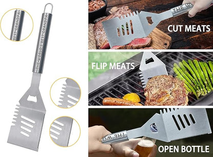 Bonsai Tree Fathers Day Grandpa Gifts, Gifts for Grandpa, Best Grandpas Ever Gift for Birthday - Cool Grilling BBQ Present for Grandfather from Grandkid - Papa Stainless Steel Metal Tool Set 4