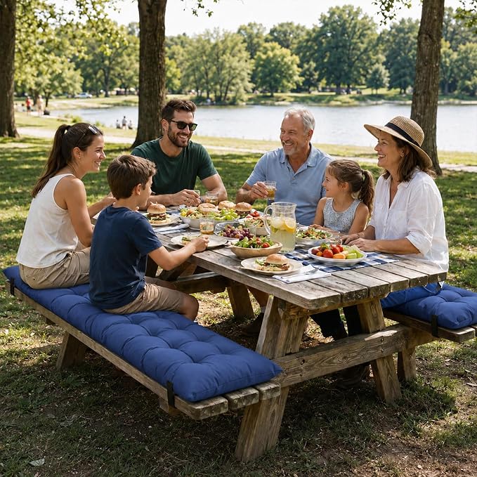 2pcs Picnic Table Bench Cushions, 72 x 10 x 3 Inch Outdoor Bench Seat Cushions with Ties, Tufted Patio Bench Pads for Picnic Table, Garden, Porch, Patio and Backyard Seating