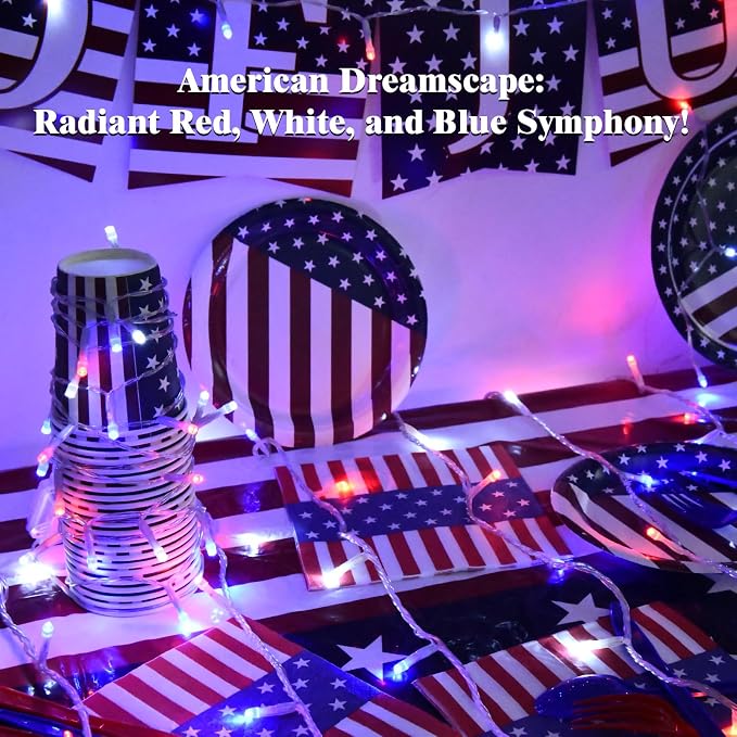 cshare Red White and Blue Lights Battery Operated, 4th of July Lights with Timer Outdoor Waterproof 9.8ft 30 LED for 4th of July Independence Day Decorations Garland Party Garden 2 Packs