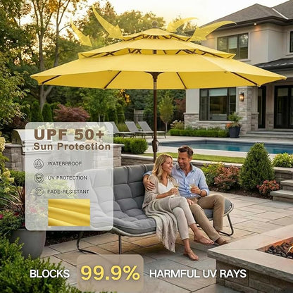 Kingdura 10ft 3-Tier Patio Umbrella, Outdoor Table Umbrella with Easy Crank & Tilt, 8 Reinforced Ribs, UV Protection for Deck, Pool, Market, Backyard (Yellow)