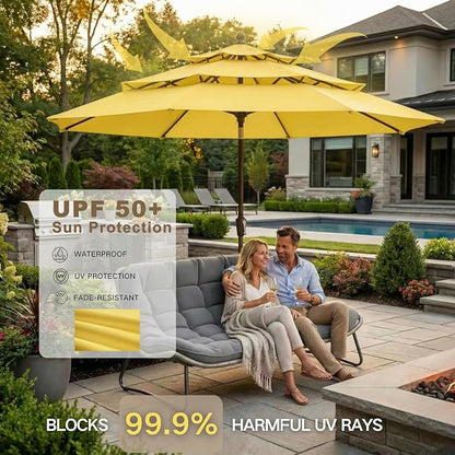 Kingdura 9ft 3-Tier Patio Umbrella, Outdoor Table Umbrella with Easy Crank & Tilt, 8 Reinforced Ribs, UV Protection for Deck, Pool, Market, Backyard (Yellow)