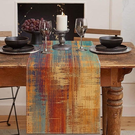 Emvency Blue and Orange Table Runner, Vintage Abstract Messy Rust Painting Dining Decor for Kitchen Coffee Table Family Dinners Holiday Parties Wedding Events Decor(13x72 inch)