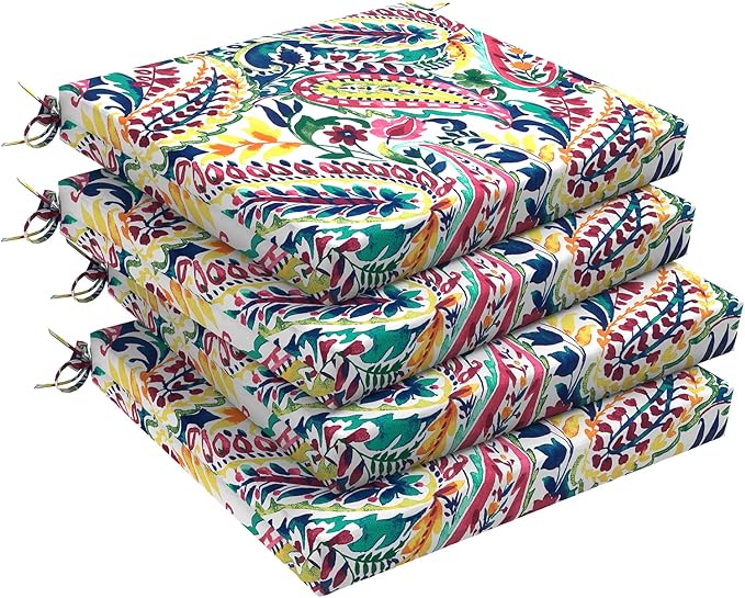 DYTXIII Set of 4 Outdoor Chair Cushions, Water Resistant 18.5"x16"x2" Square Seat Cushion for Patio Dining Chairs, High-Density Replacement Pads for Indoor Outdoor Furniture - Vigour Paisley