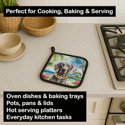 Caroline's Treasures Weimaraner Luau Pair of Pot Holders Kitchen Heat Resistant Pot Holders Sets Oven Hot Pads for Cooking Baking BBQ, 7 1/2 x 7 1/2
