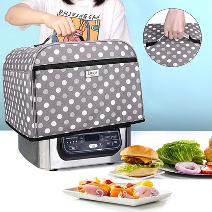 Luxja Dust Cover Compatible with Ninja Foodi Grill (AG301, AG302, AG400), Cover with Storage Pockets, Gray Dots