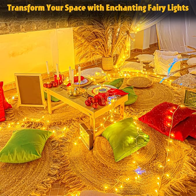 cshare String Lights Outdoor Waterproof 9.8ft 30 LED, Warm White Fairy Lights Battery Operated with Timer Clear Wire for Indoor & Outdoor Decorations Garland Party Garden