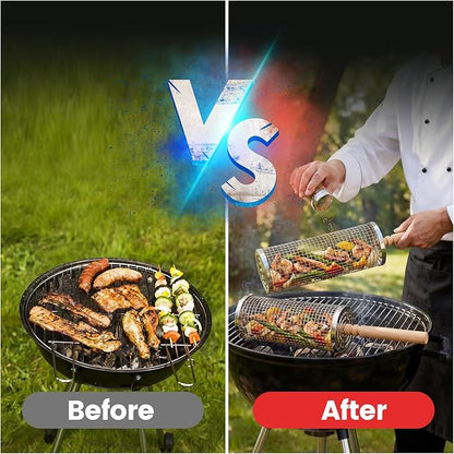 Rolling Grill Basket Set, 18 in 1 Stainless Steel Grilling Basket with Removable Handle Grill Baskets for Outdoor Grill, BBQ Grilling Accessories Set for Vegetables Seafood Meat Fish