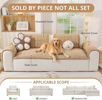 OstepDecor Couch Cover for Dogs, Washable Non Slip Sofa Cover for Pets | Soft Couch Covers for Sofa, Loveseat and Sectional, Furniture Protector Against Pet Hair & Dirt (20" x 24", Khaki)