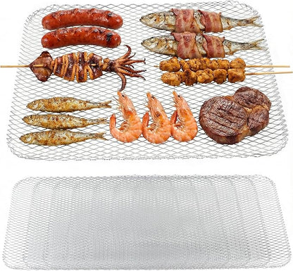 10 Pack Disposable Grill Topper, 16x12 Inch Non-Stick Aluminum BBQ Grills Mat, Disposable Mesh Grill Mat for Outdoor Cooking, Ideal for Vegetables, Seafood, Small Meats