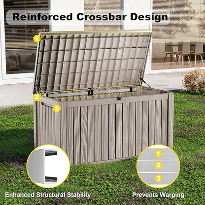 ROJIK Outdoor Storage Housing Deck Box-Waterproof Patio Furniture,Garden Tools,Cushions,Pool Accessories Storage Waterproof Resin Box with Capacity (200 Gal & Grey)