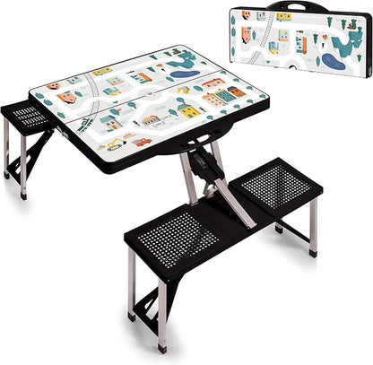 Picnic TIME Portable Folding Picnic Table with Seats for 4, Collapsible Aluminum Table with Benches & Umbrella Hole, Lightweight Foldable Table for Camping, Travel, Backyard, Tailgating | with Umbrella Hole