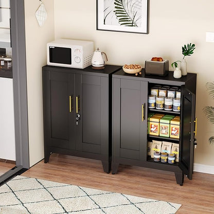 GAIOUS 36" Black Metal Storage Cabinet with Lock, Locking Cabinet with 2 Doors and 2 Adjustable Shelves, Bathroom Floor Cabinets, Freestanding Locked File Cabinets for Home/Office/Garage