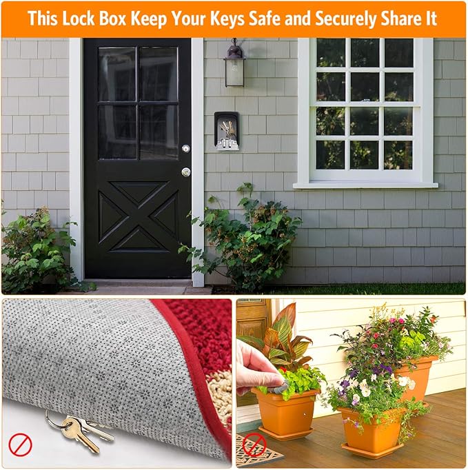 Key Lock Box Wall Mounted, Fayleeko 4 Digit Combination Lockbox for Outside, House Keys - 5 Keys Capacity, Key Safe Security Storage Lock Box for Indoor, Outdoor, Garage, Garden, Store (Black, 2Pack)
